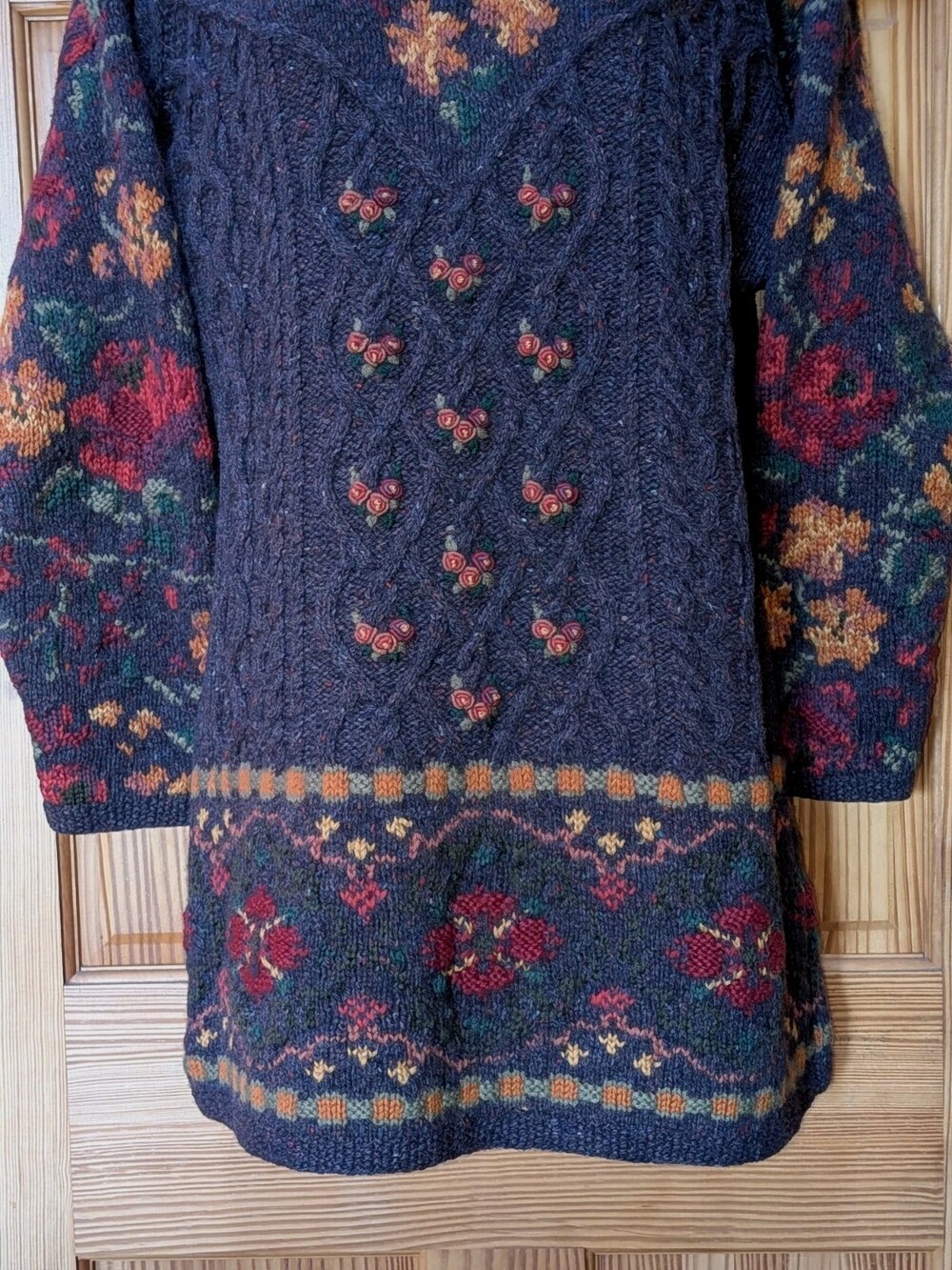 VTG 90s Laura Ashley Wool Tunic Sweater Womens S Floral Cottagecore Cable Knit - Picture 9 of 16